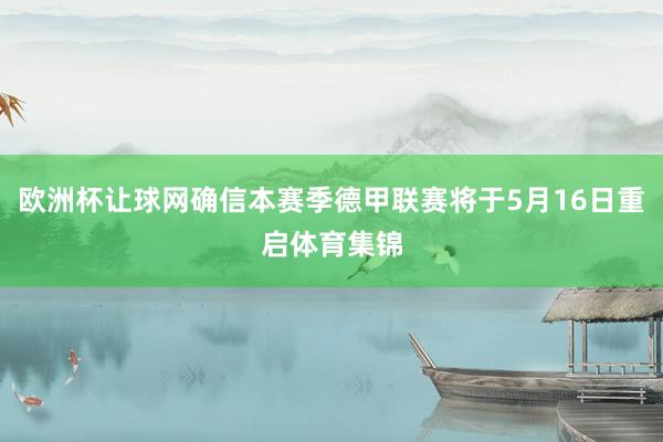 欧洲杯让球网确信本赛季德甲联赛将于5月16日重启体育集锦